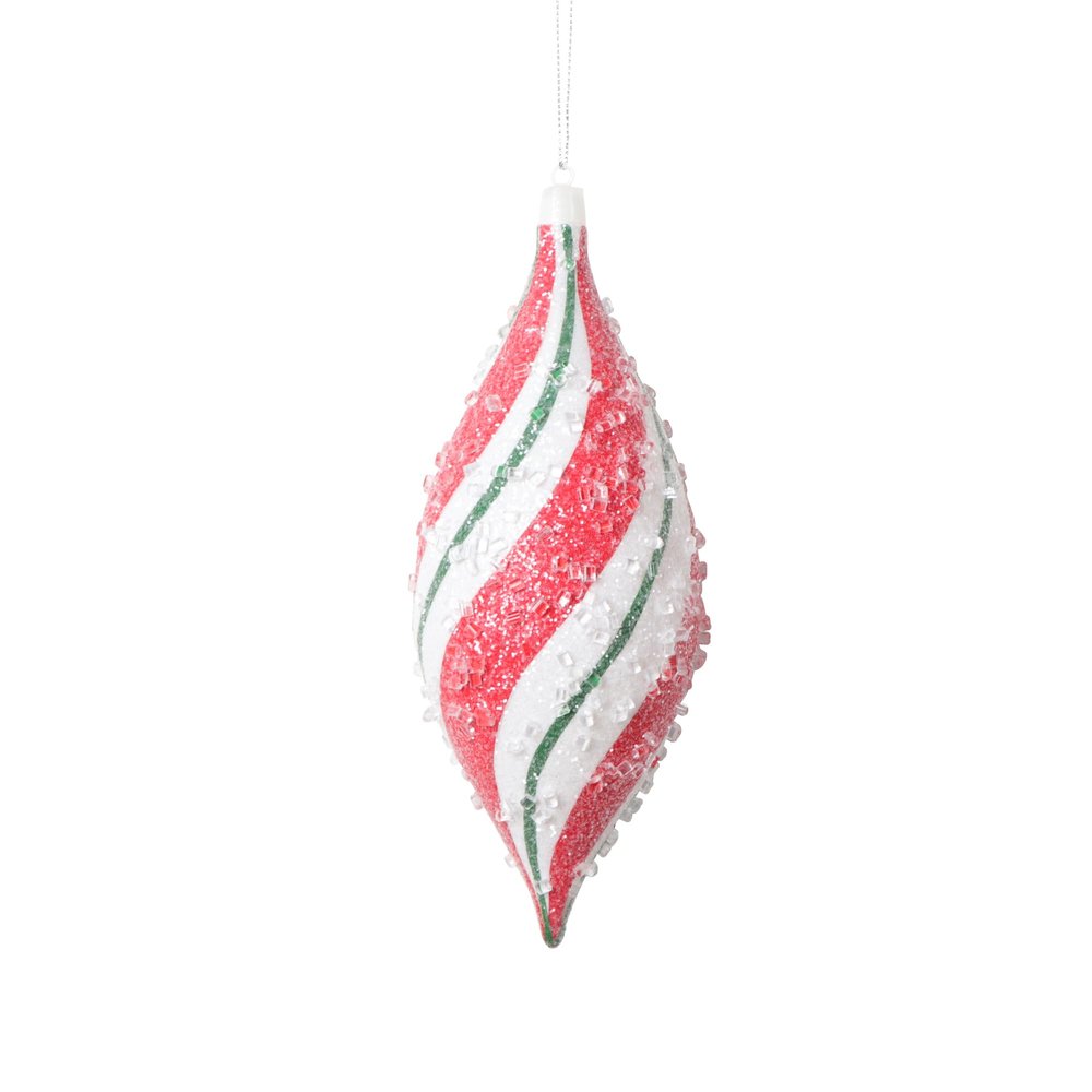Vickerman 7" White Red Green Swirl Shuttle Ornament, 3 per Bag.