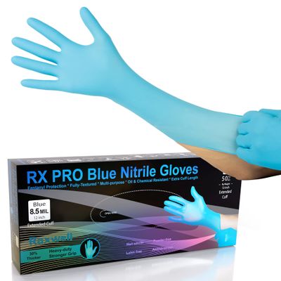 Raxwell Nitrile Dishwashing Gloves - Extended Cuff Heavy-Duty Waterproof Kitchen Gloves for Washing Dishes - X-Large, Blue, 50 Count