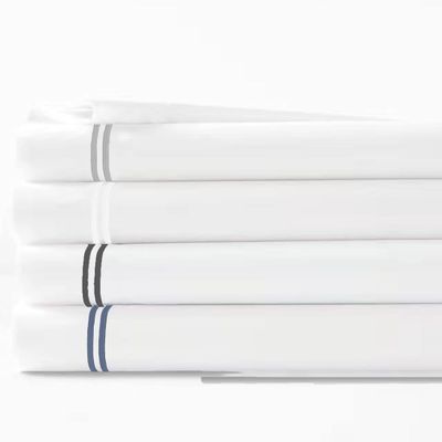 1000 Thread Count 2 Stripe Marrow Embroidery Sheet Set (White Embroidery On White, King (U.S. Standard))