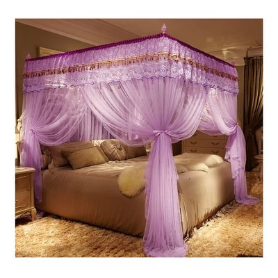 4 Corner Post Bed Canopy with Metal Stand, Palace Style Princess Room Bed Curtain Mosquito Net, Girl Bedspread Gift (Color : Purple, Size : 180X220cm/71X87inch)
