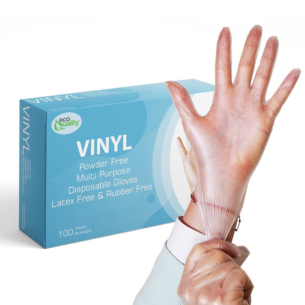 EcoQuality Disposable Vinyl Exam Gloves, Disposable Latex Free Medical Gloves, Non-Sterile, Food Safe, Powder Free (300, Small)
