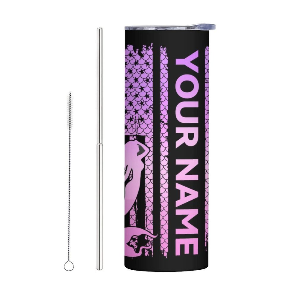 Custom Mermaid Skinny Tumbler Gifts, 20 OZ Straight Tumbler with Straw & Lid Mug Double Wall Vacuum Insulated, Water Tea Coffee Tumblers Gift for Women Men Teen Birthday Anniversary