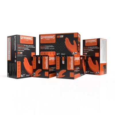 GLOVEWORKS Nitrile Gloves Disposable Orange 8 mil, Medium 5 Boxes of 100