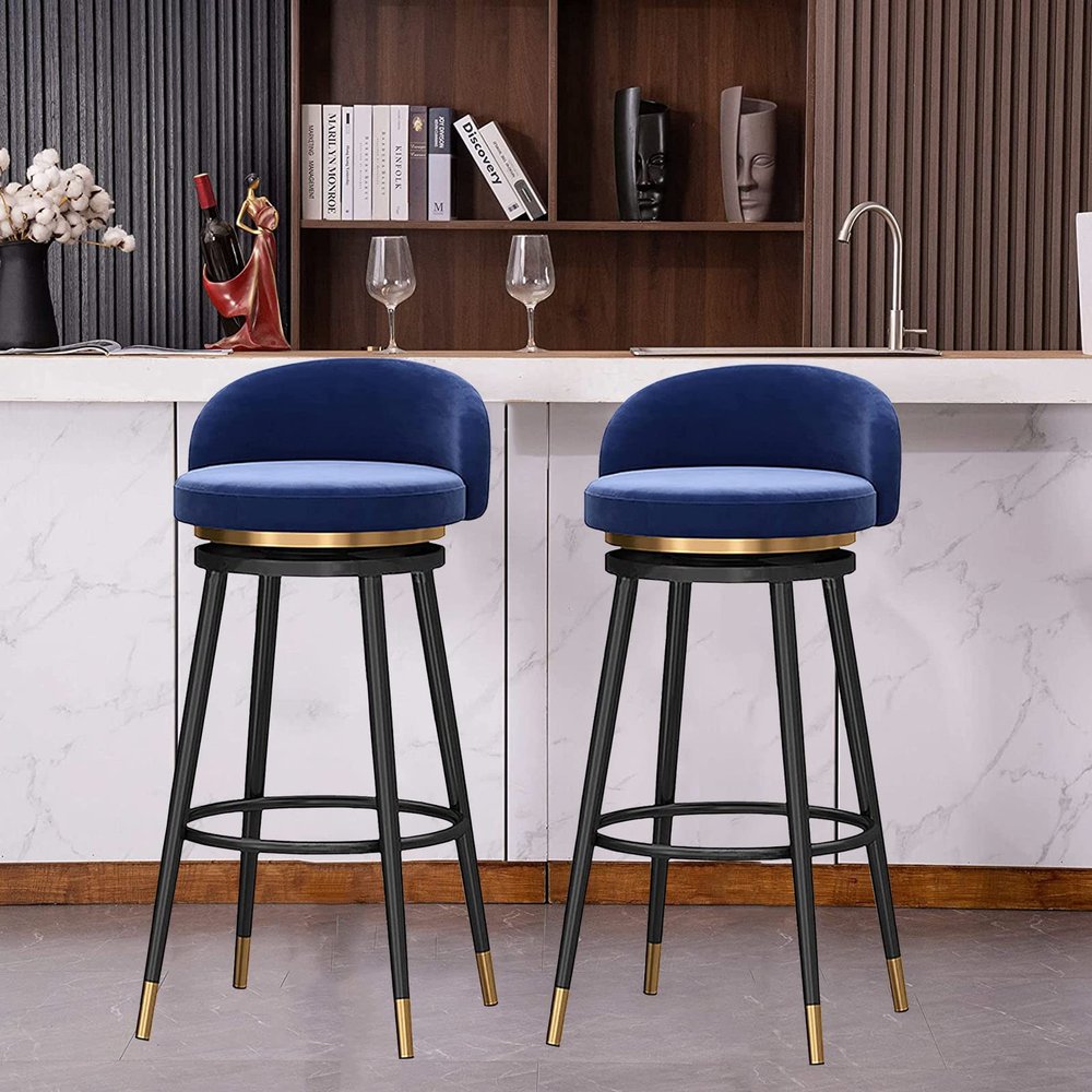 FzloT 65cm Bar Stools Set of 2, Velvet Counter Height Barstools 360 Swivel Dining Bar Chairs Upholstered Counter Chairs for Kitchen Island Cafe Bar Bar Counter Dining Room 5 Colours