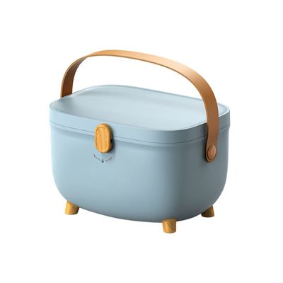 BigKing Plastic Medicine Storage Box - Double Layers Oval Medicine Organizer with Latch Lock, Large Capacity Medical Box Organizer, 11.0x7.9x7.1in(Glacier Blue)