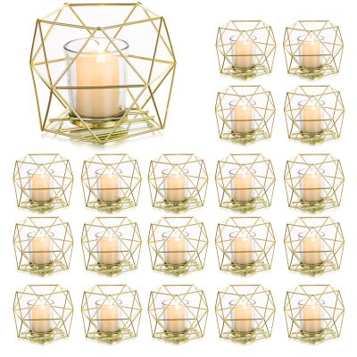 20pcs Geometric Candle Tealight Holders Gold - Holder for Tea Light Decorative Votive Candle Stand Accents for Home Table Shelf Mantel Modern Geo Decoration Christmas Wedding Reception Dcor, Gold