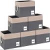 ASXSONN Storage Bins (6 Pack), Closet Storage Bins with Label & Cotton Rope Handles, Large Storage Baskets for Shelves, Storage Baskets for Organizing Nursery, Home, 15"x11"x9.6", Grey&Beige view 1