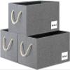 ASXSONN Extra Large Storage Bins, Foldable Storage Baskets for Shelves, Closet Storage Bins with Label & Cotton Rope Handles (3 Pack, 15.75"x11.8"x10.2", Grey) view 1
