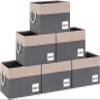 ASXSONN Extra Large Storage Bins, Foldable Storage Baskets for Shelves, Closet Storage Bins with Label & Cotton Rope Handles (6 Pack, 15.75"x11.8"x10.2", Grey&Beige) view 1