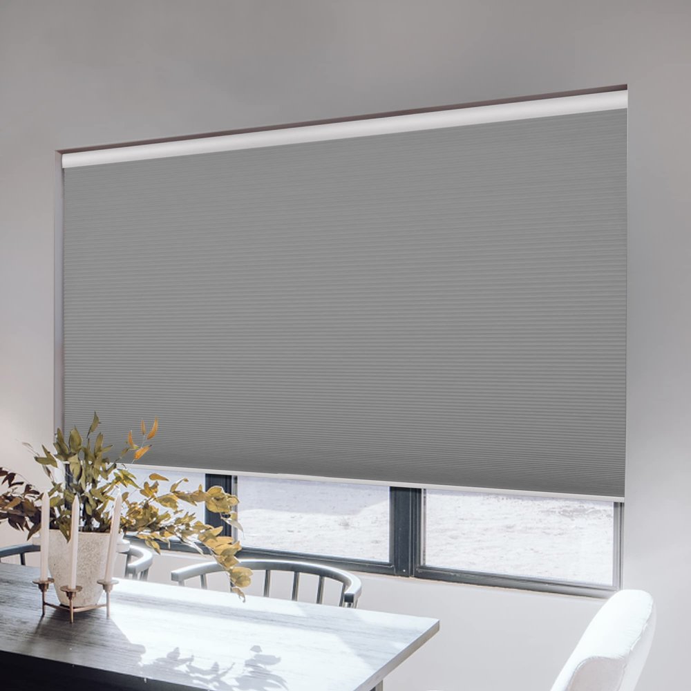 Sulugood Blackout Cellular Shades Cordless Room Darkening Cellular Blinds Thermal Insulated Honeycomb Blinds for Windows, Light Gray, 40" W x 72" H