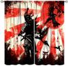 Japanese Armor Samurai Curtains,Red Sun Ink Painting Teenage Boys Bedroom Living Room Through The Rod Curtains 55x63in view 1