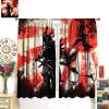 Japanese Armor Samurai Curtains,Red Sun Ink Painting Teenage Boys Bedroom Living Room Through The Rod Curtains 55x63in view 3
