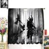 Japanese Curtains,Forest Japanese Samurai Black and White Ink Painting, Teenage Boy Bedroom Living Room Blackout Decorative Curtains 2 Piece Set 52x84in view 3