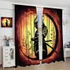 Japanese Samurai Curtains,Hand Painted Red Sun Bamboo Ink Print Children Boy Bedroom Decorative Curtains 42x45 Inch view 4