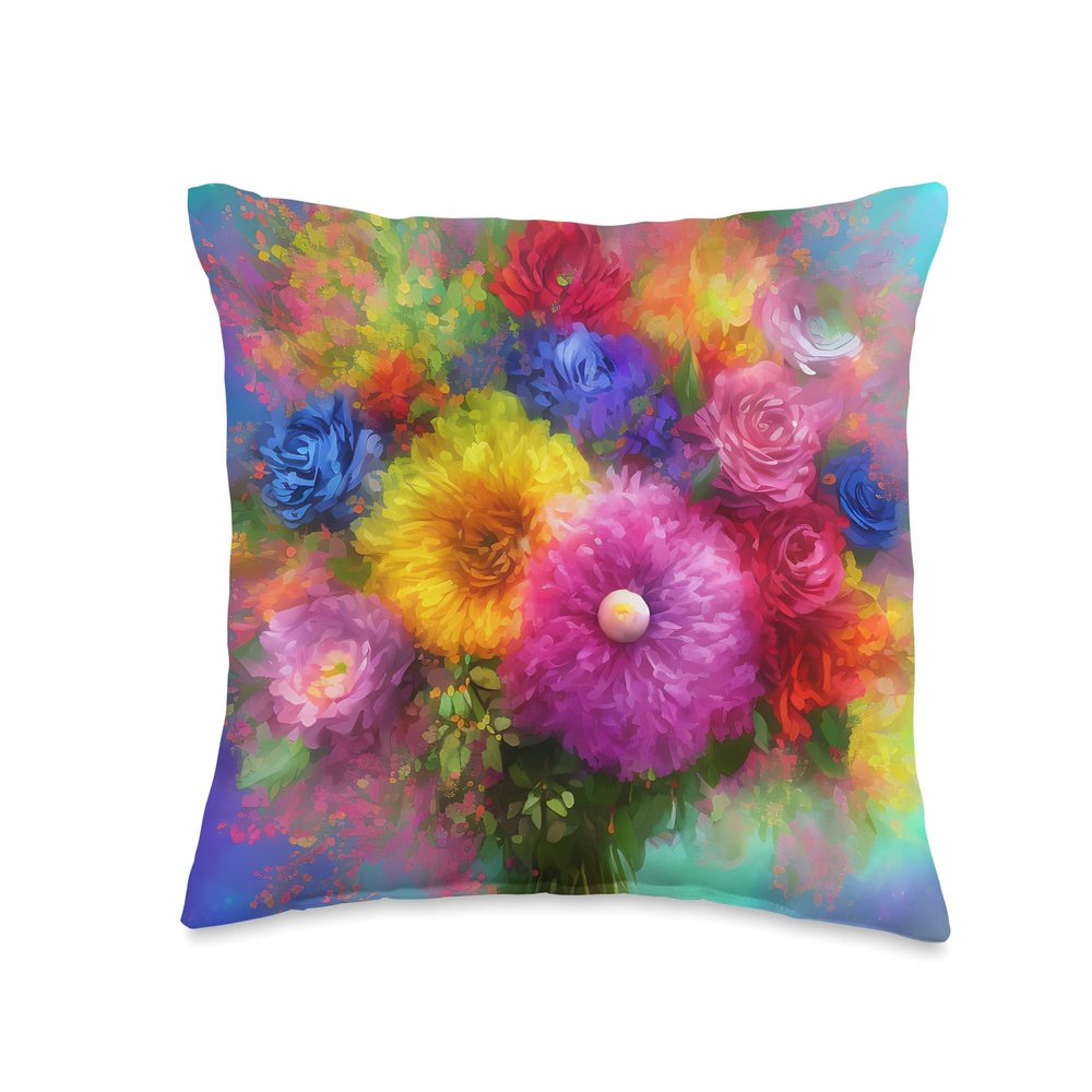 Beautiful Flower Bouquet Colourful Floral Arrangement Plant Throw Pillow
