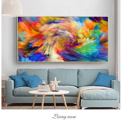 Abstract Large Size Framed Colorful Canvas Painting Flower Posters and Prints Wall Art Pictures Living Room Home Decor 80x160cm(32x63inch) with-Black-Frame