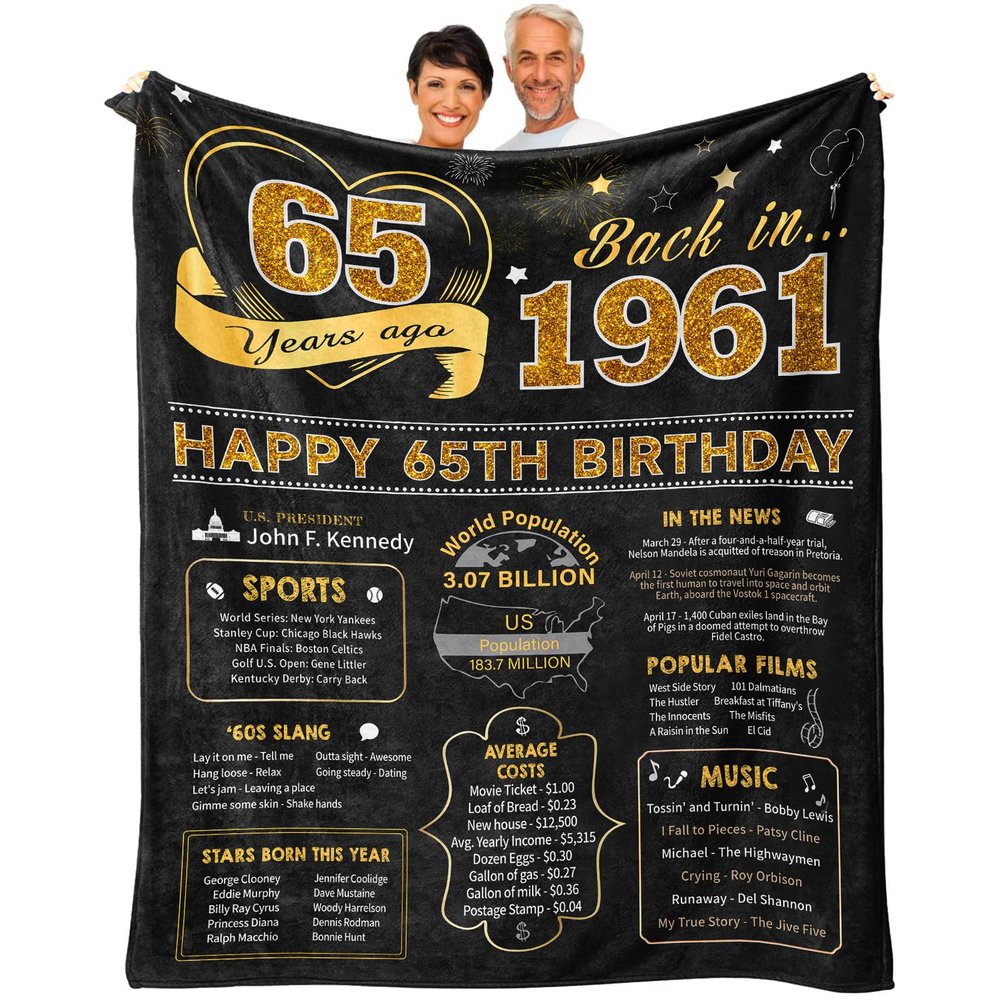 65th Birthday Gifts for Women Men, Birthday Gifts for 65 Year Old Woman Man, 65 Year Old Birthday Gifts for Women Men, 1961 Birthday Gifts for Women, 65th Birthday Gift Ideas Throw Blanket 60x50 Inch
