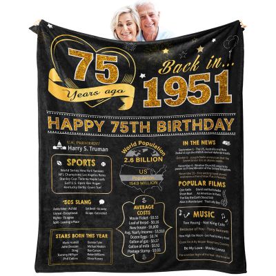 75th Birthday Gifts for Women Men, Birthday Gifts for 75 Year Old Woman Man, Women/Men 75 Year Old Birthday Gifts, 1951 Birthday Gifts for Men Women, 75th Birthday Gift Ideas Throw Blanket 60x50 Inch