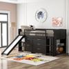 CKLMMC Modern Low Twin Size Loft Bed with Cabinets, Shelves and Slide, Suitable for Kids, Teens, Bedroom (Espresso@d~) view 1