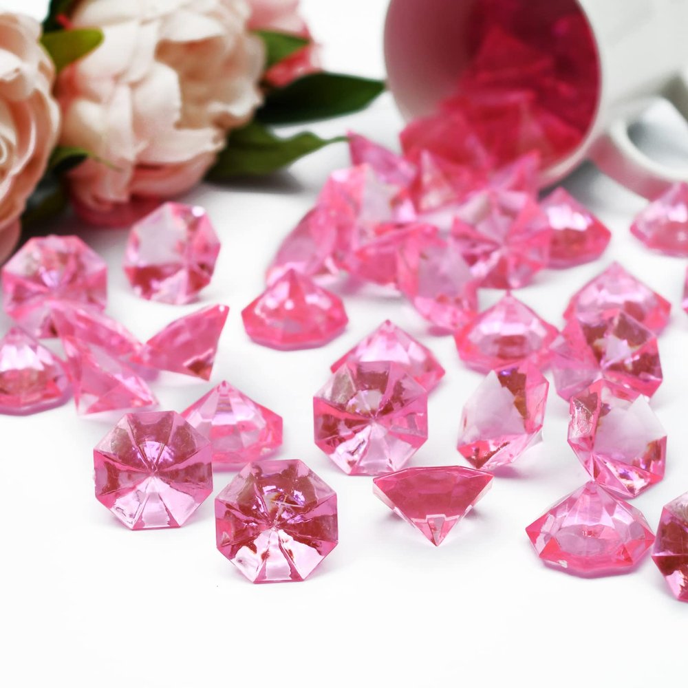 WBJKZJD 47pcs Large Acrylic Diamond Gems, 25 Carat Faux Crystal Diamonds for Vase Fillers, Table Scatter, Wedding & Event Decorations(Pink)
