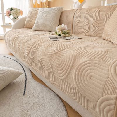 XSlive Soft Plush Geometric Quilted Couch Sofa Cover Boho Non Slip Fuzzy Sectional Couch Cover Solid Color Washable Sofa Slipcover Furniture Protector for Kids Dogs Cats (Coffee,28"x47")