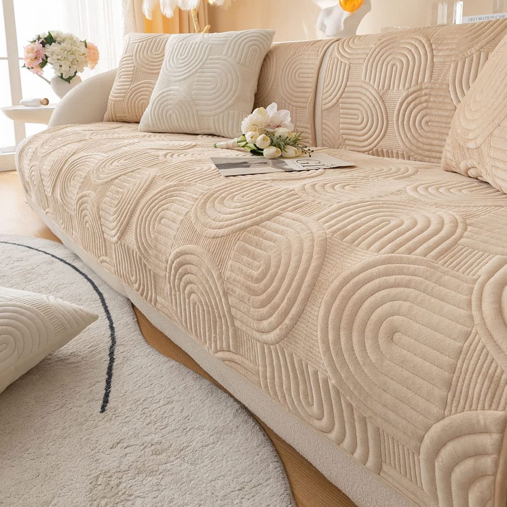 XSlive Soft Plush Geometric Quilted Couch Sofa Cover Boho Non Slip Fuzzy Sectional Couch Cover Solid Color Washable Sofa Slipcover Furniture Protector for Kids Dogs Cats (Coffee,28"x47")