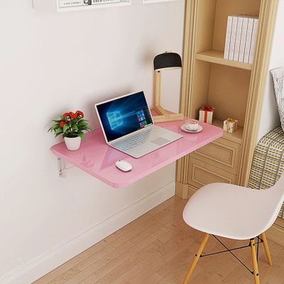 MMLeYN Wall Desk, Wall Mounted Dining Table, Folding Desks, Fold Down Dining Tables, Foldable Hanging Workbench, Drop-Leaf Walldesk, for Small Spaces, Bar, Computer, Laptop (Color : Pink, Size : 120
