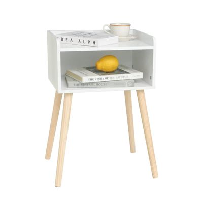 MaxSmeo White Nightstand, Small Bed Side Table for Small Spaces,Mid Century Modern Nightstand End Table with Storage and Solid Wood Legs for Bedroom Living Room(White)