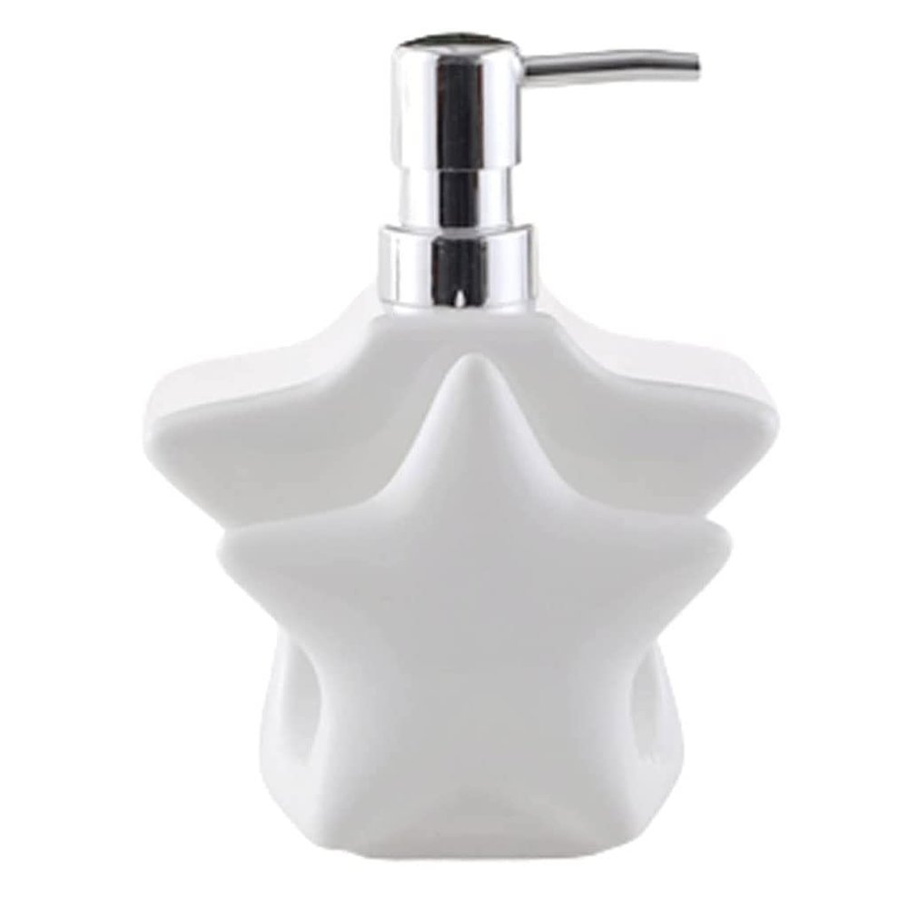 VNABO Refillable Soap Dispenser Ceramic Soap Dispenser Pentagram Shape 13.5oz/400ml Refillable Liquid Soap Dispenser with Stainless Pump Hand Lotion Soap Pump for Kitchen Bathroom