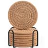 ABenkle 8 Pcs Drink Coasters with Holder, Cotton Woven Absorbent Coasters for Drinks, Minimalist Home Decor Coaster Set for Wooden Tabletop Protection Table, 4.3 inches Brown view 1