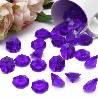 WBJKZJD 47pcs Large Acrylic Diamond Gems, 25 Carat Faux Crystal Diamonds for Vase Fillers, Table Scatter, Wedding & Event Decorations (Purple)