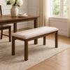 Benjara 48 Inch Classic Fabric Upholstered Dining Bench, Pine Wood, Ivory and Brown view 2