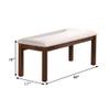 Benjara 48 Inch Classic Fabric Upholstered Dining Bench, Pine Wood, Ivory and Brown view 3