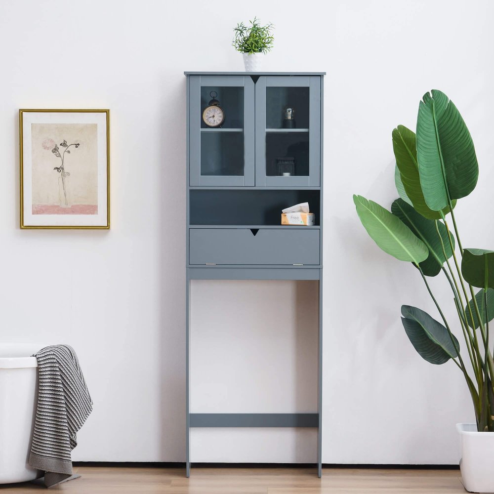 ivinta Bathroom Cabinet with Storage, Space-Saving Wooden Over Toilet Bathroom Organizer Wall Mounted Rack with Adjustable Shelves, BT08 (Grey)