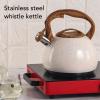 2.7 Quart Whistling Tea Kettle, Stainless Steel Tea Kettles White Teapot Stovetops Tea Pot with Wood Handle for Tea, Coffee, Milk view 2