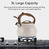 2.7 Quart Whistling Tea Kettle, Stainless Steel Tea Kettles White Teapot Stovetops Tea Pot with Wood Handle for Tea, Coffee, Milk view 3