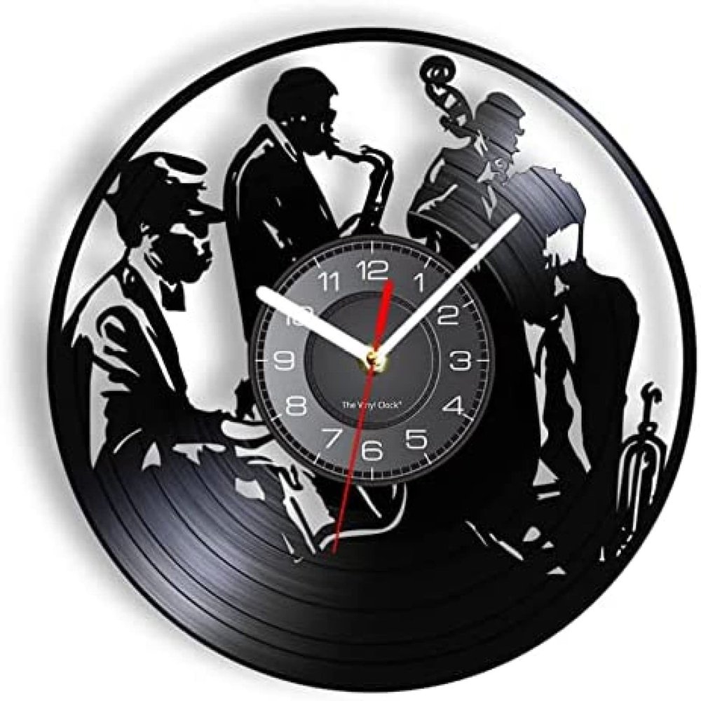 Vinyl Mural 30Cm Saxophone Piano Trio Jazz Vinyl Music Record Wall Clock for Band Group Accessory Vinyl Album Crafts Music House Decor