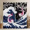 Axolotl Blackout Curtains Pink Cherry Blossom Curtains & Drapes for Boys Girls,Japanese Ukiyoe Curtains Big Pike Fish Coastal Creature Window Curtains 84"X84",Under Sea Ocean Waves Bedroom Decor view 1