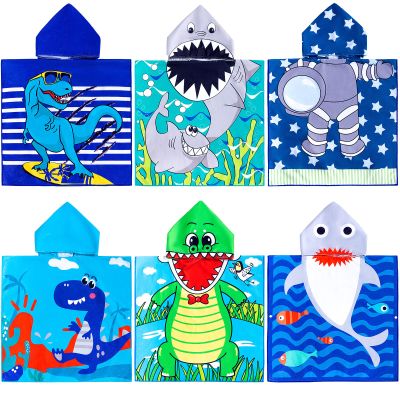 Foaincore 6 Pack Hooded Beach Towel for Kids Hooded Bath Towel 47 x 24 Inch Towel Poncho Kids Towel Set Microfiber Baby Towel for Girls Boys 1-7 Years Bathroom Beach Swim Supplies (Dinosaur, Shark)