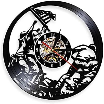 Music Vinyl Wall Clock 12Inch Marines Raising The Flag On Iwo Jima Vinyl Record Wall Clock Ww2 States Hanging Watches Decor Soldier Gift