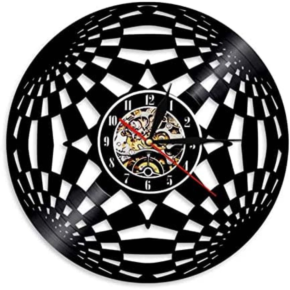 Music Vinyl Wall Clock 12Inch Kaleidoscope Circle Vinyl Record Wall Clock Modern Design Fractal Home Decor Hanging Watch