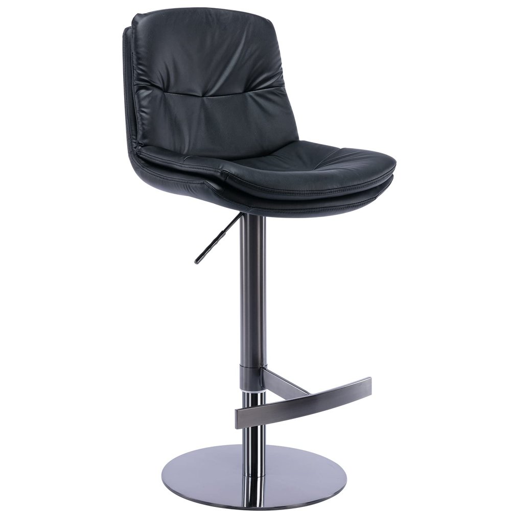 AULIFE Black Titanium Stainless Steel Bar Stools,Grade, Faux Leather Bar Chair with Backrest,Swivel Adjustable Height for Kitchen Counter and Dining Room (Black-1pc, Mid Back)