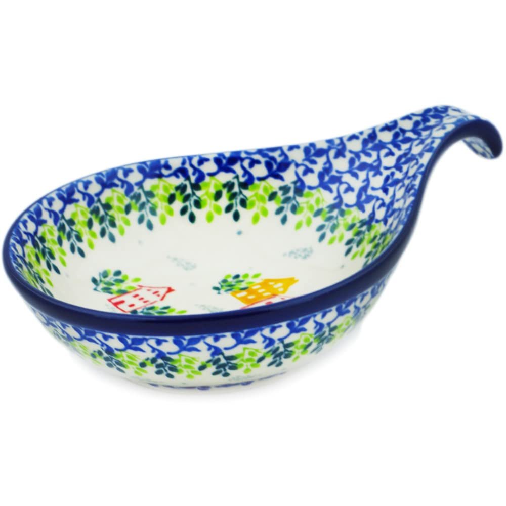 Polmedia Polish Pottery Condiment Dish UNIKAT - Sweet Little Village Pattern Handmade in Boleslawiec Poland by Ceramika Artystyczna + Certificate of Authenticity