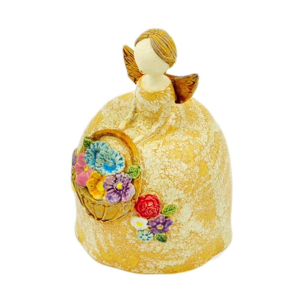 Polmedia Polish Pottery Angel Figurine - Yellow Pattern Made in Poland