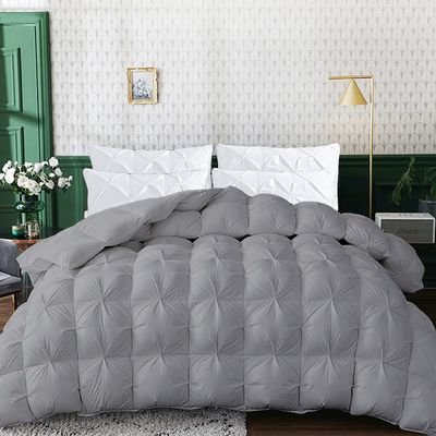 BEDICIA Soft 500 GSM Silver Gray 1 Piece Diamond Pinch Pleated Queen Size Comforter 1000 Thread Count Egyptian Cotton Pinch Pleat Duvet Insert