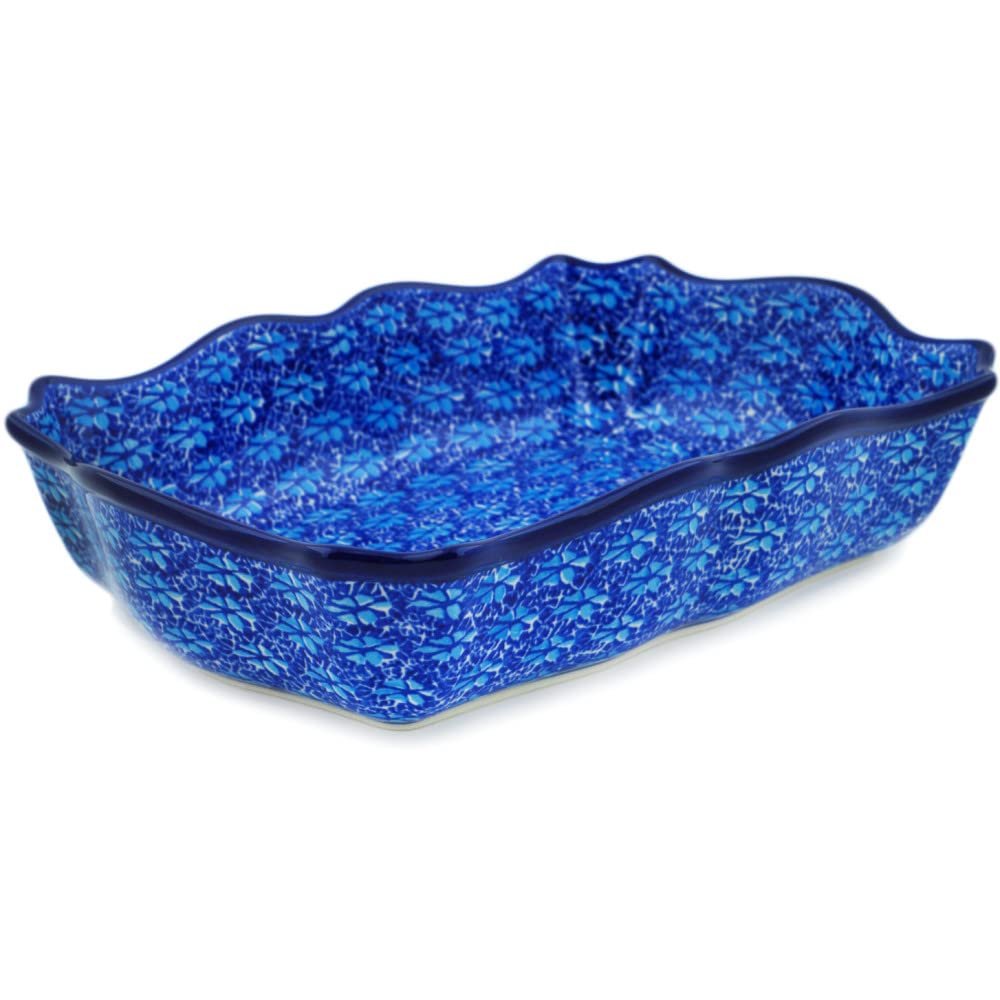 Polmedia Polish Pottery Rectangular Baker - Deep Into The Blue Sea Pattern Handmade in Boleslawiec Poland by Ceramika Artystyczna + Certificate of Authenticity