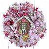 Gingerbread House Christmas Wreath, All Handmade Candy, Peppermint Candy Cane Gingerbread Christmas Decorations view 1