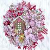 Gingerbread House Christmas Wreath, All Handmade Candy, Peppermint Candy Cane Gingerbread Christmas Decorations view 3