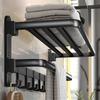 (1 Pack) Yariwiz Matte Black Towel Rack Wall Mounted No Drill and Screw Mounting, Bathroom Bath Shower Length 24 inch Double Towel Rod with Shelf Hotel Towel Rack B0503-MB view 1