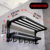(1 Pack) Yariwiz Matte Black Towel Rack Wall Mounted No Drill and Screw Mounting, Bathroom Bath Shower Length 24 inch Double Towel Rod with Shelf Hotel Towel Rack B0503-MB view 2